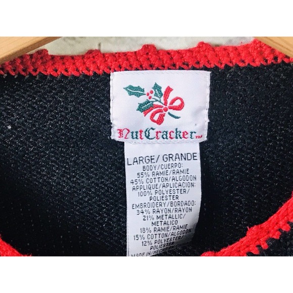NUT CRACKER UGLY CHRISTMAS MITTENS HATS BLING ELEGANT Holiday SWEATER SZ L - Picture 6 of 12